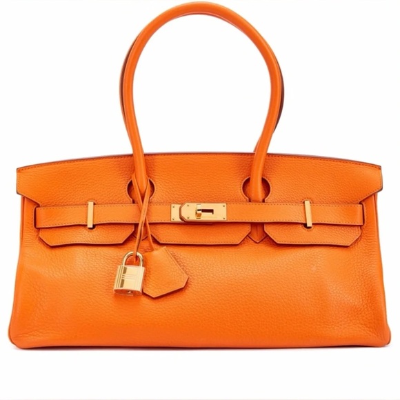 Meet the Posher Handbags - Orange Leather Tote Handbag GHW Clementine H SHOULDER BIRKIN JPG 42